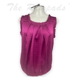 Ann Taylor Loft Pink Fuchsia Scrunched, Ruffled Blouse Size Petite Large
